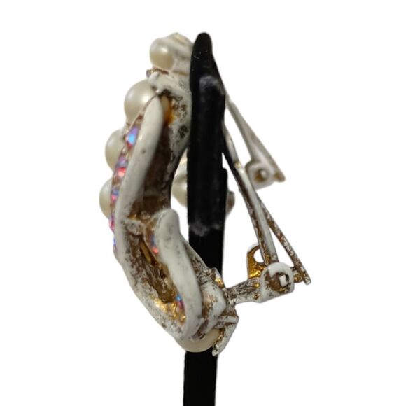 LEDO AB Pink Crystal Earrings Beaded White Washed Metal Vintage Clip On Sparkly. - Picture 15 of 16